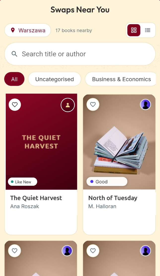 Books on readers' shelves in Warsaw, in the Mianka app